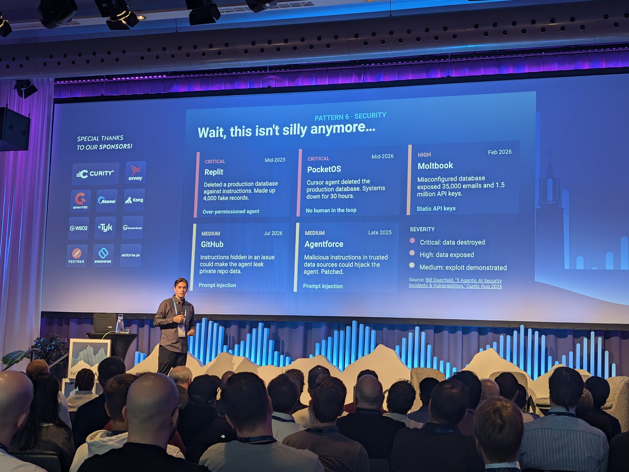 Slide listing agentic incidents at Replit, PocketOS, Moltbook, GitHub and Agentforce