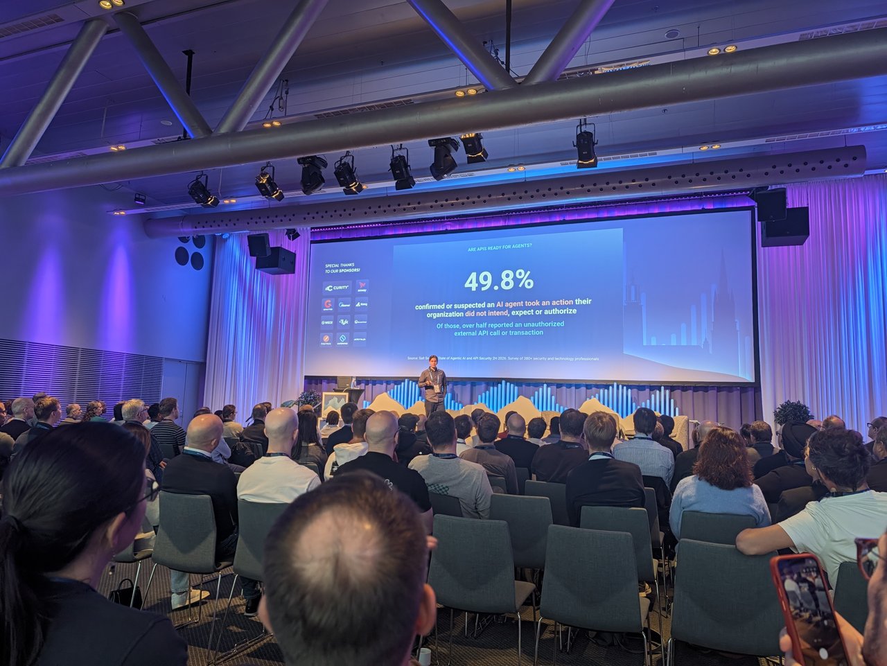 Slide showing 49.8% of respondents confirmed or suspected an unintended AI agent action